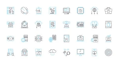 Mobile phs linear icons set. Android, Battery, Bluetooth, Camera, Charging Stock Illustration
