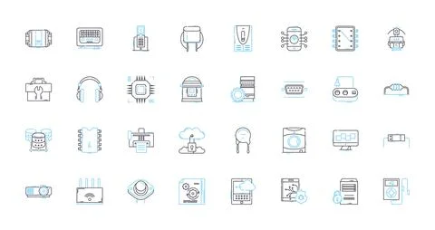 Mobile phs linear icons set. Smartphs, Touchscreen, Apps, Android, iOS, Battery Stock Illustration