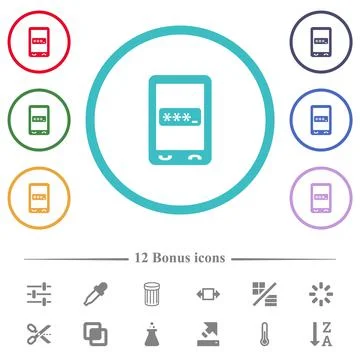 Mobile pin code flat color icons in circle shape outlines Stock Illustration