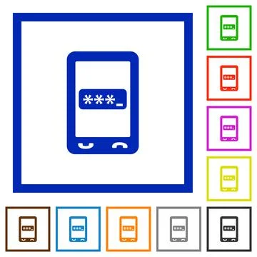 Mobile pin code flat framed icons Stock Illustration