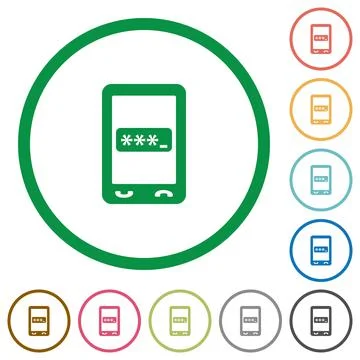 Mobile pin code flat icons with outlines Illustrazione stock