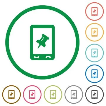 Mobile pin data flat icons with outlines Illustrazione stock