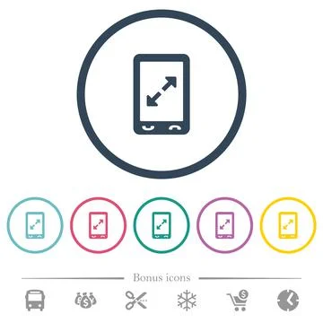 Mobile pinch open gesture flat color icons in round outlines Stock Illustration