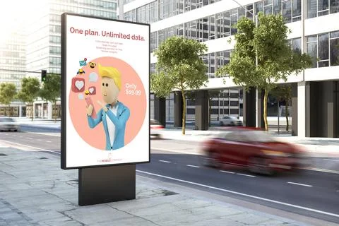 Mobile plan advertisement on the city Stock Illustration