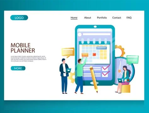 Mobile planner vector website landing page design template Stock Illustration