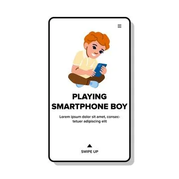 Mobile playing smartphone boy vector Stock Illustration