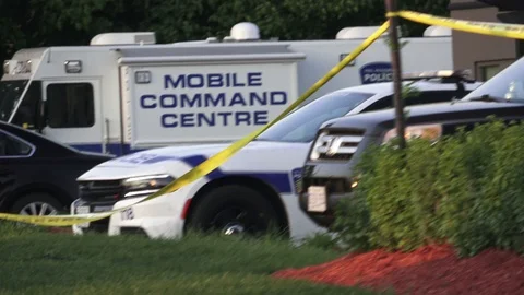 A mobile police command center trailer in Mississauga Stock Footage 90322478
