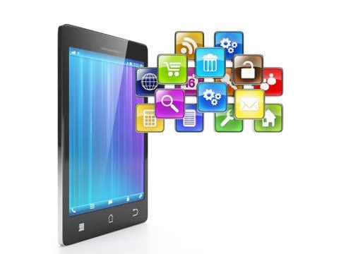 Mobile position as a cloud of the icons. mobile phone and mobile group of ico Stock Illustration