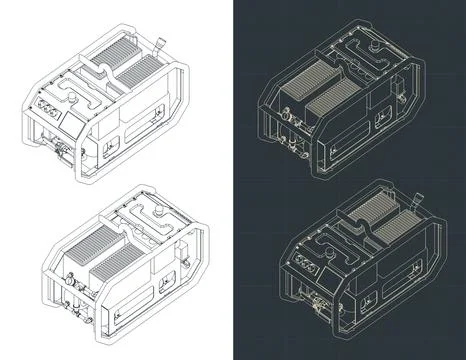 Mobile power generator isometric blueprints Stock-Illustration