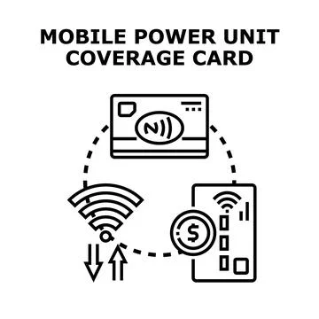 Mobile power unit coverage card concept displaying financial transactions Stock Illustration