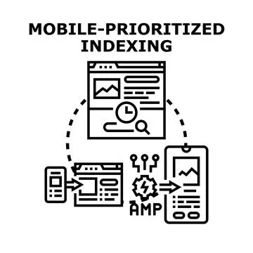 Mobile prioritized indexing concept optimizing web search engine Stock Illustration