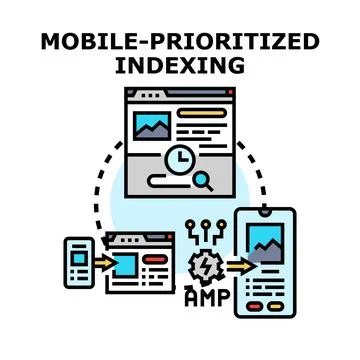 Mobile prioritized indexing concept optimizing web search engine Stock Illustration