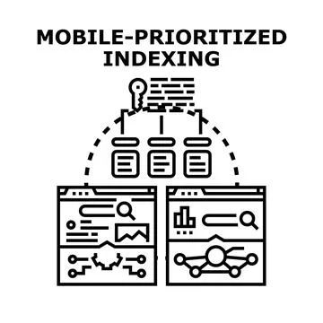 Mobile prioritized indexing concept for search engine optimization Stock Illustration