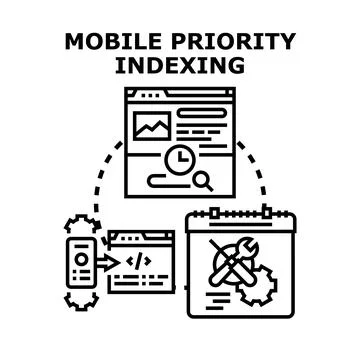 Mobile priority indexing for search engine optimization Stock Illustration
