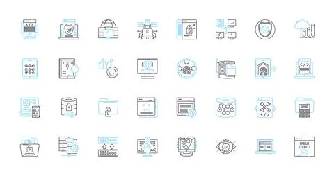 Mobile privacy linear icons set. Encryption, Cybersecurity, Authentication Illustrazione stock