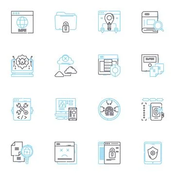 Mobile privacy linear icons set. Encryption, Cybersecurity, Authentication Stock Illustration