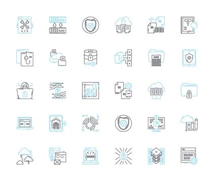 Mobile privacy linear icons set. Encryption, Cybersecurity, Authentication 스톡 일러스트