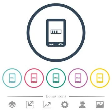 Mobile processing flat color icons in round outlines Stock Illustration