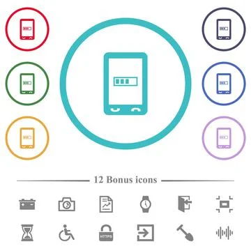Mobile processing flat color icons in circle shape outlines Illustrazione stock