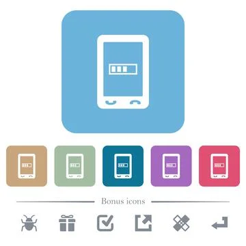 Mobile processing flat icons on color rounded square backgrounds Illustrazione stock
