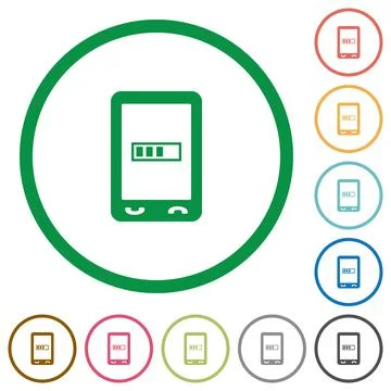 Mobile processing flat icons with outlines Stock Illustration