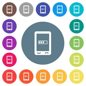Mobile processing flat white icons on round color backgrounds Stock Illustration