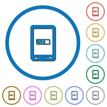 Mobile processing icons with shadows and outlines Stock Illustration