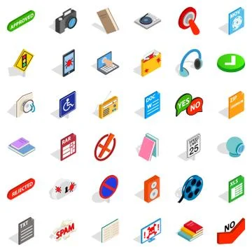 Mobile program icons set, isometric style 스톡 일러스트