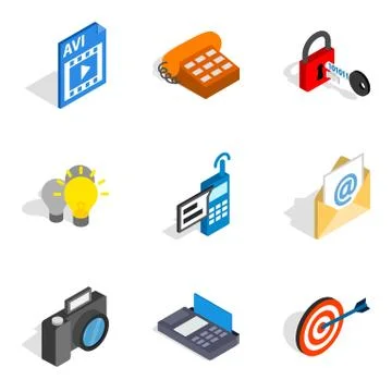 Mobile progress icons set, isometric style Illustration