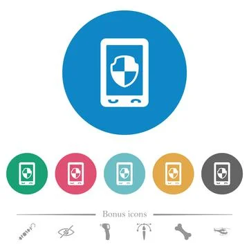 Mobile protection flat round icons Stock Illustration