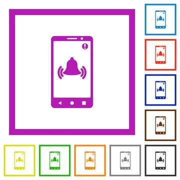 Mobile push notification flat framed icons Stock Illustration