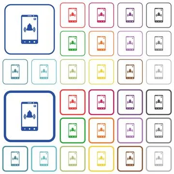 Mobile push notification outlined flat color icons Stock Illustration