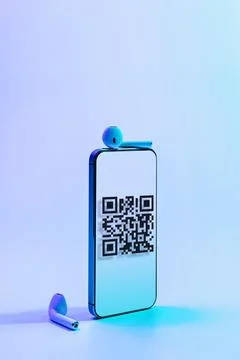 Mobile qr code. Digital smart phone with qr code scanner on smartphone screen Stock Photos