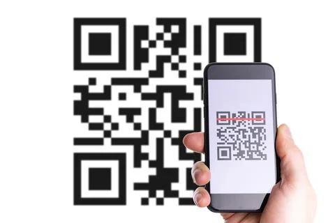 Mobile qr code. Hand holding digital mobile smart phone with qr code scanner  Stock-Fotos