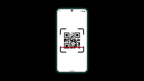Mobile qr code scanner animation on black background. Stockbeeldmateriaal 297951972
