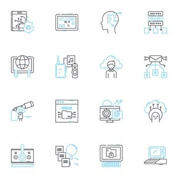 Mobile reality linear icons set. Immersive, Augmented, Virtual, Interactive, D Иллюстрация