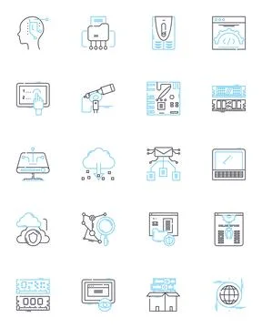 Mobile reality linear icons set. Immersive, Augmented, Virtual, Interactive, D Иллюстрация