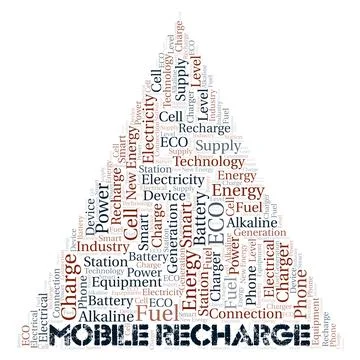 Mobile Recharge typography word cloud create with the text only. Stock Illustration