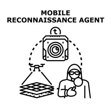 Mobile reconnaissance agent collecting data with drone Illustrazione stock