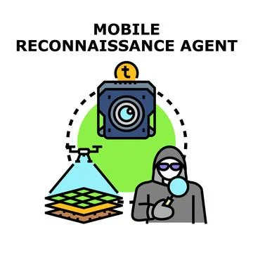 Mobile reconnaissance agent collecting data with drone Illustrazione stock