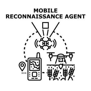 Mobile reconnaissance agent collecting data with drone technology Stock Illustration