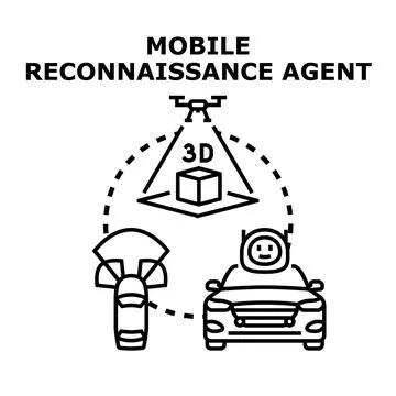 Mobile reconnaissance agent collecting environment data with autonomous syste Stock Illustration