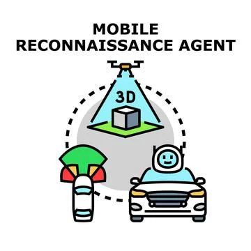 Mobile reconnaissance agent collecting environment data with autonomous syste Stock Illustration