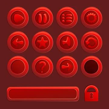 Mobile red vector elements for ui game - a set of play, pause, sound, restart Stock Illustration