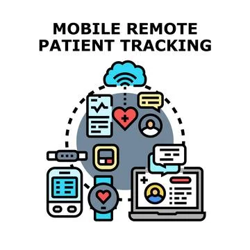 Mobile remote patient tracking system monitoring health data Stock Illustration