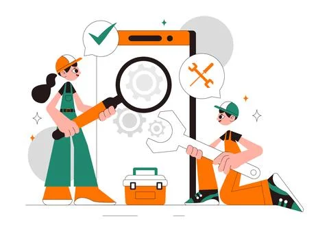 Mobile Repair Vector Illustration Featuring a Telephone or Smartphone Elect.. Stock Illustration