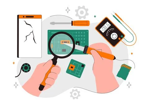 Mobile Repair Vector Illustration Featuring a Telephone or Smartphone Elect.. Stock Illustration