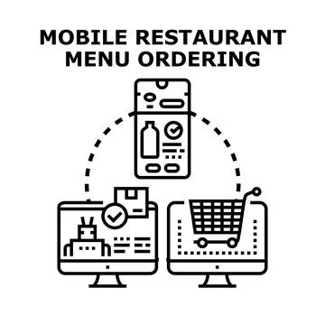 Mobile restaurant menu ordering system concept Illustrazione stock