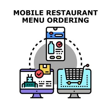 Mobile restaurant menu ordering system concept Illustrazione stock