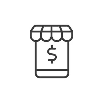 Mobile retailing, icon in line design. Mobile, retailing, shopping, ecommerce Stock Illustration